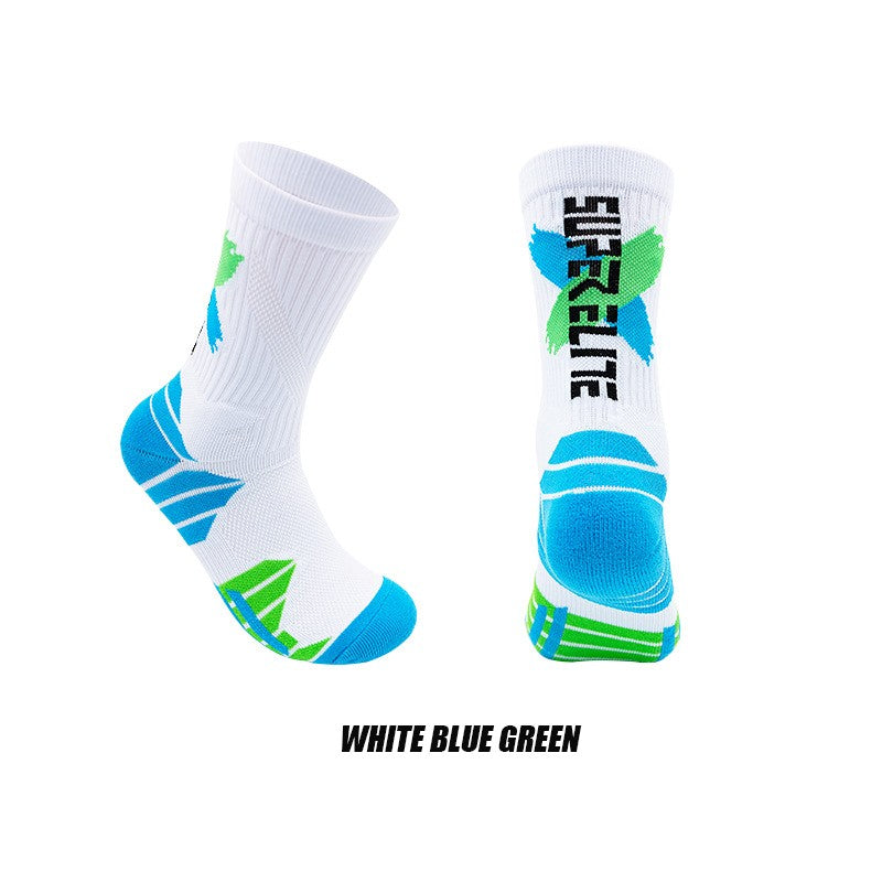 1 Pair High Tube Professional Practical Sport Socks Men's Towel Bottom Thickened Shock Absorbing Contrast Color Elite Socks