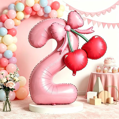 Cherry & Bow Balloon Kit Pink Number Balloons Birthday Wedding Anniversary Holiday Party Background Shooting Props