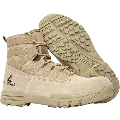 LAHORS Lightweight Suede Leather Tactical Combat Boots Men Outdoor Hiking Desert Army Shoes Breathable Male Ankle Boots Man made