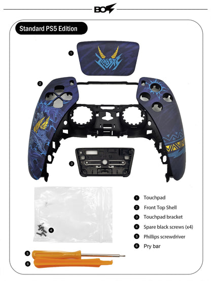 MH Foil Stamping PS5 Controller Shell Faceplate Cover with Touchpad for DualSense Controller, Replacement for BDM-010 to 050