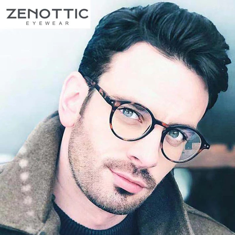 Óculos de Leitura Retrô ZENOTTIC 2025 Antiluz Azul Para Leitura Moda Leve Óculos Feminino Masculino Dioptria 0 a 4.0