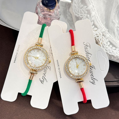 Ladies Colorful Nylon Pull-Style Bracelet Alloy Case Arabic Scale Printed Dial Christmas Quartz Watch Suitable for Holiday Gift