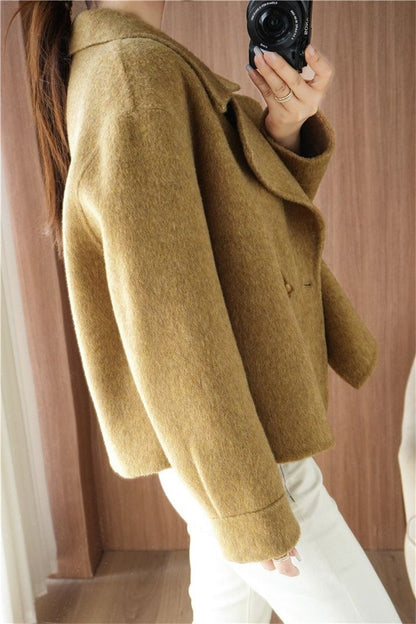 2024 Autumn Winter Double Sided Women Woolen Coat New Fashion Solid Short Outerwear Loose Double Breasted Wool Jacket Female Top