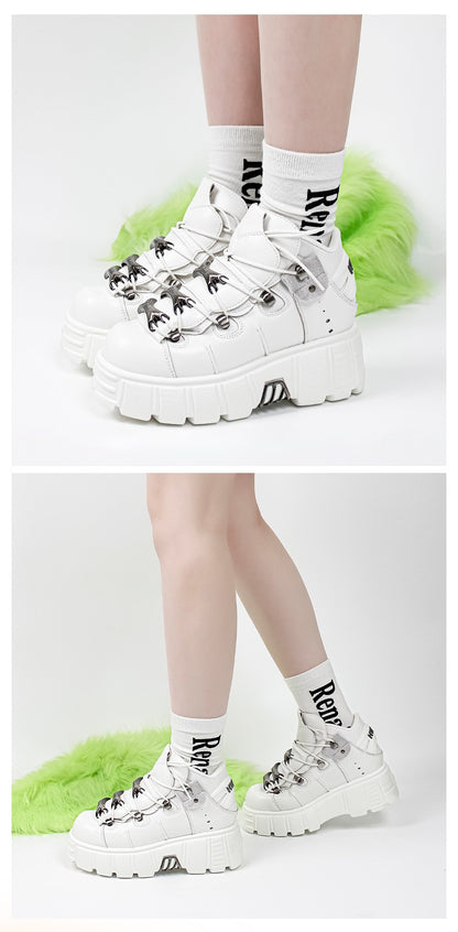 2025 New Brand Punk Style Women Shoes Lace-up heel height 6CM Platform Shoes Woman Rock Boots Metal Decor Woman Sneakers