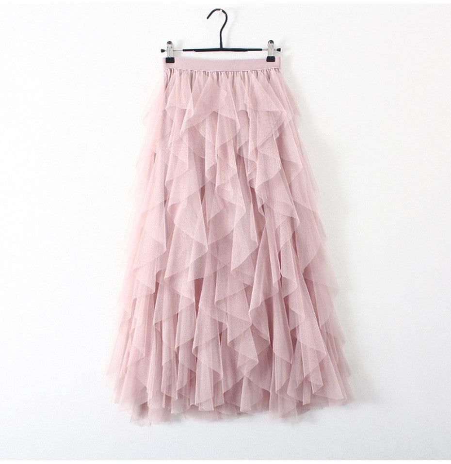 Tutu Tulle Long Maxi Skirt Women Fashion 2022 Korean Cute Pink High Waist Pleated Skirt Mesh Female Lady Aesthetic Faldas