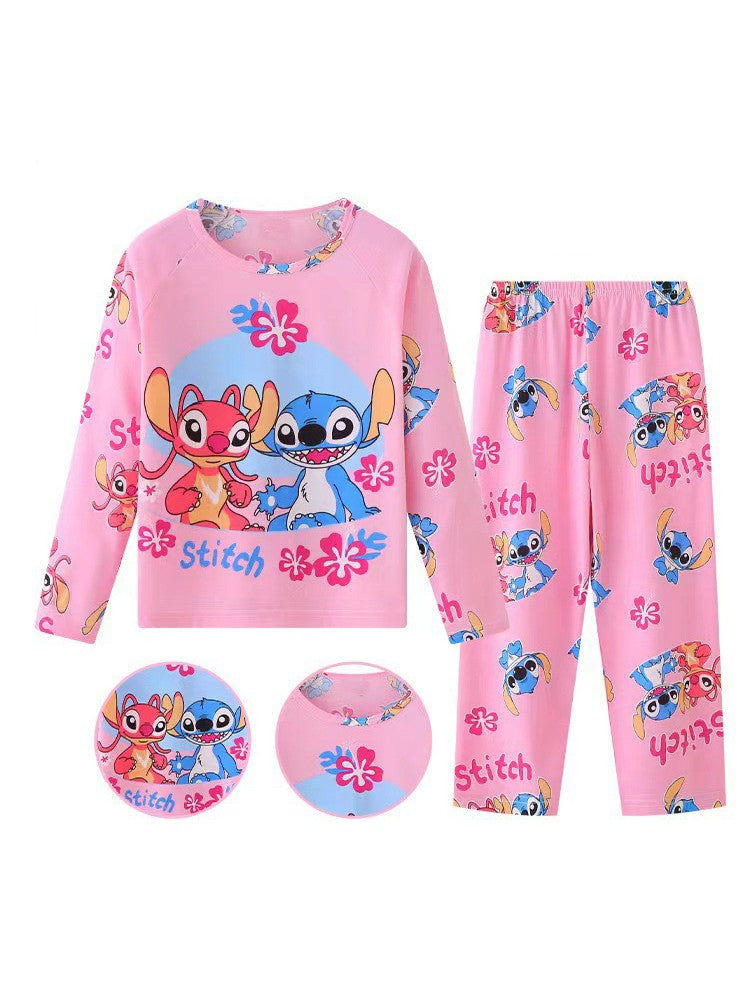 New Pajama Boys Girls Pajamas Stitch Clothing Sets Kids Long Sleeve +Pant 2Piece Children Home Clothing Girl Nightgown