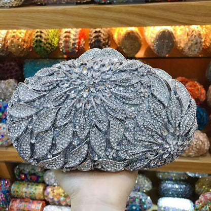 XIYUAN women red/pink/blue/gold/silver Hollow Out Flower Birthday party Crystal Evening bag Clutch purse Minaudiere Handbags