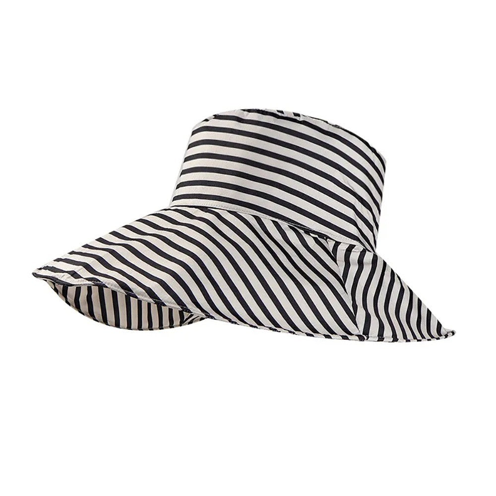 1Pcs Durable Sunproof Striped Bucket Hat Foldable Retro Summer Hat Big Head Circumference Fashion Sunscreen Basin Hat Women