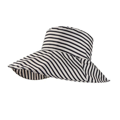 1Pcs Durable Sunproof Striped Bucket Hat Foldable Retro Summer Hat Big Head Circumference Fashion Sunscreen Basin Hat Women