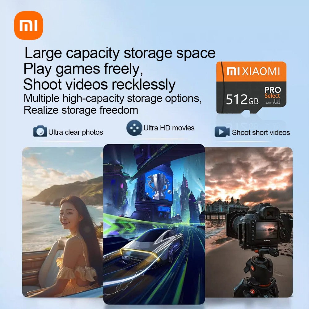 Cartão SD Xiaomi 2 TB 1 TB V30 Mini Micro Cartão Tarjeta SD Cartão de Memória Flash 128 GB 512 GB para Armazenamento de Arquivos de Alta Velocidade Cartão de Videogames