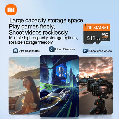 Cartão SD Xiaomi 2 TB 1 TB V30 Mini Micro Cartão Tarjeta SD Cartão de Memória Flash 128 GB 512 GB para Armazenamento de Arquivos de Alta Velocidade Cartão de Videogames