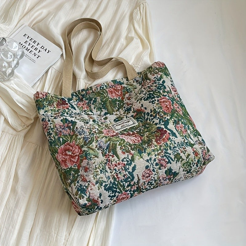 Stylish Corduroy Tote Bag for Women Bohemian Ethnic Style Shoulder Bag for Daily Commuting Shopper Office Worker College Student