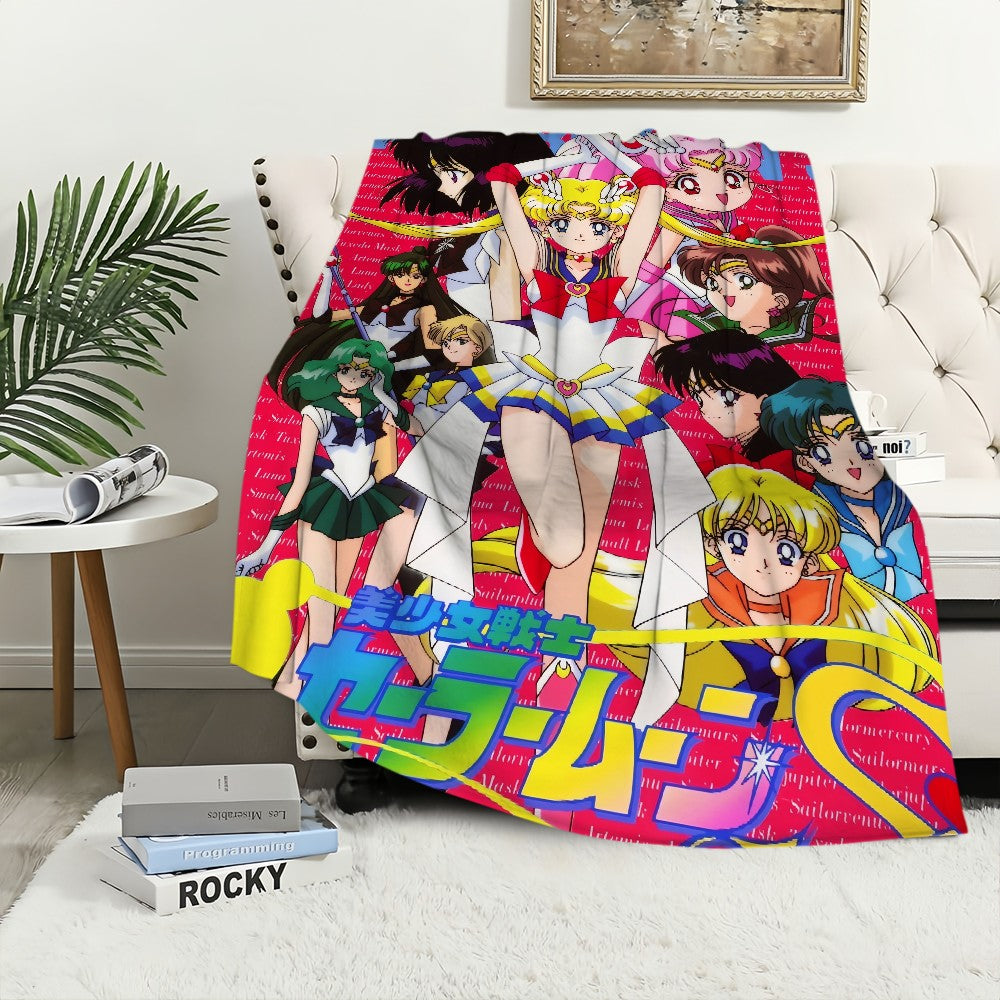 Anime S-Sailor M-Moon Girl Blanket Plush Nap Sofa rug for Living Room Warm Office Bedroom Birthday Home Travel Kid Gifts