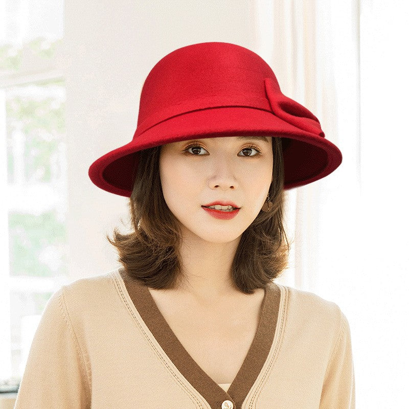 2022 Outono Inverno Fedoras Chapéu Feminino Elegante Vintage Laço Lã Chapéu Feminino Cúpula Feltro Casamento Igreja Boné Jazz Feminino Laço Cartola