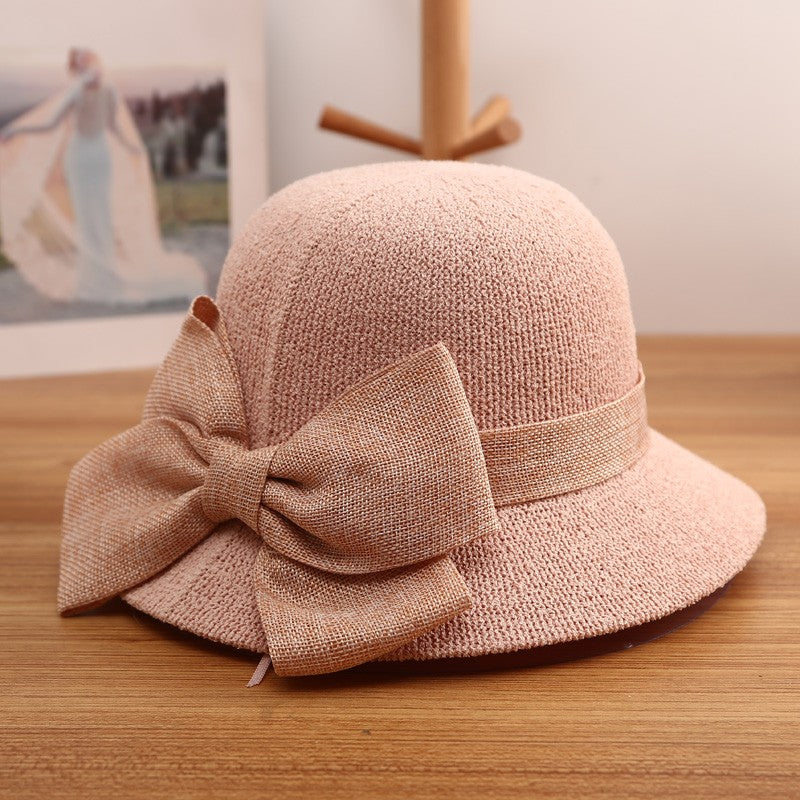 2021 fashion summer Women's bucket hat Straw made Bow hand-made straw hat foldable parent-child Panama hat children beach sun vi