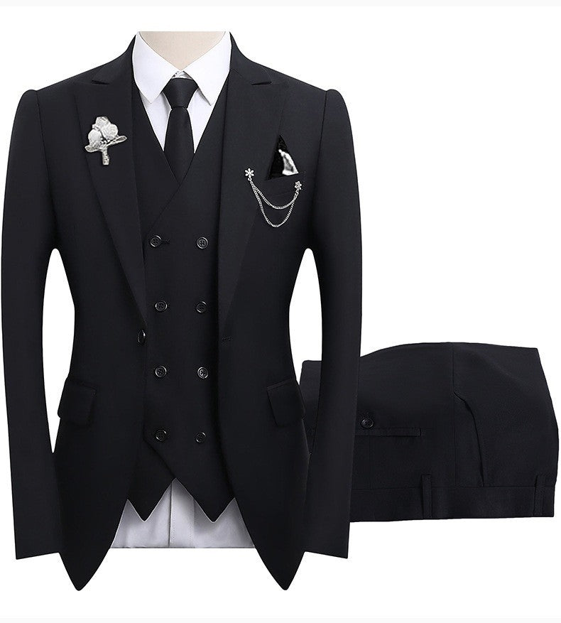 High Quality Classic Men Suit Tuxedo Peak Lapel Groomsmen Wedding Suits Set 3 Pieces(Jacket+Pants+Vest)Fashion Men Business Suit