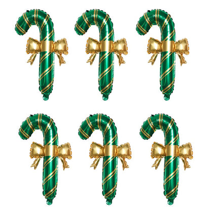 6pcs Christmas Decoration Candy Cane Bow Balloon Red And Green Stripes Christmas Foil Balloon Xmas New Year Party Supplies