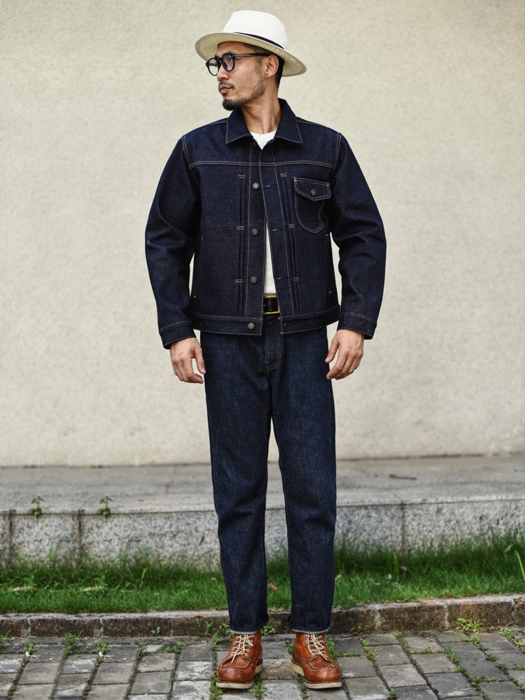 Sauce Zhan Mens Rainbow Sanforized Selvedge Denim Jacket Jean Jacket Men Regular Fit 21 OZ