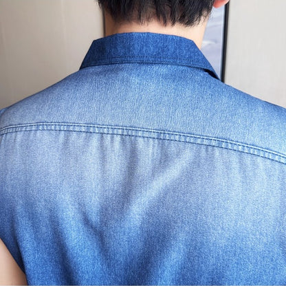 Men's Slim-Fit Sleeveless Denim Shirt Vest: WashedFabric Wrinkle-Free & Stylish Casual Wear? M-4XL
