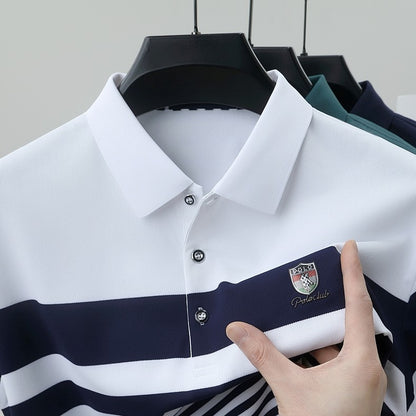High end brand embossed men short sleeve polo shirt fashion stripe color blocked summer ice silk breathable luxury Paul T-shirt