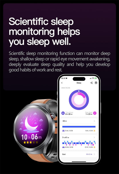 Relógio Inteligente Smartwatch Masculino 2026 Health Tracker com Safira e Medição de Ácido Úrico, Gordura Sanguínea, Pressão Arterial e ECG+PPG com Análise Corporal