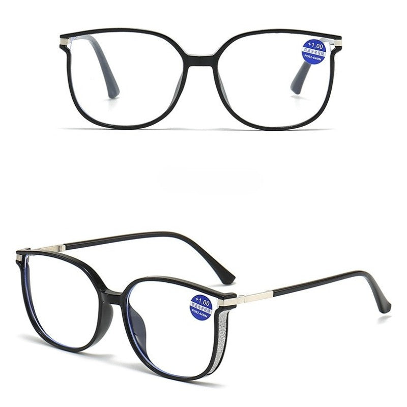 Blue Light Blocking HD Women Reading Glasses Stylish Presbyopic Eyeglasses Plano Eyewear Dazzling Large Frame Set with Diamonds