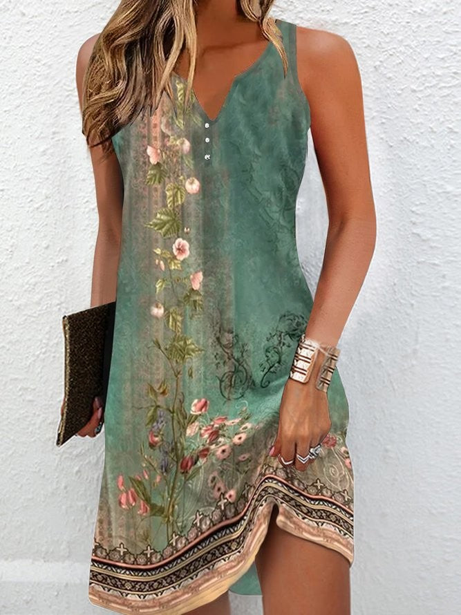 Women's Dresses Summer Fashion Stitching V Neck Loose  Bohemian Vacation Woman B