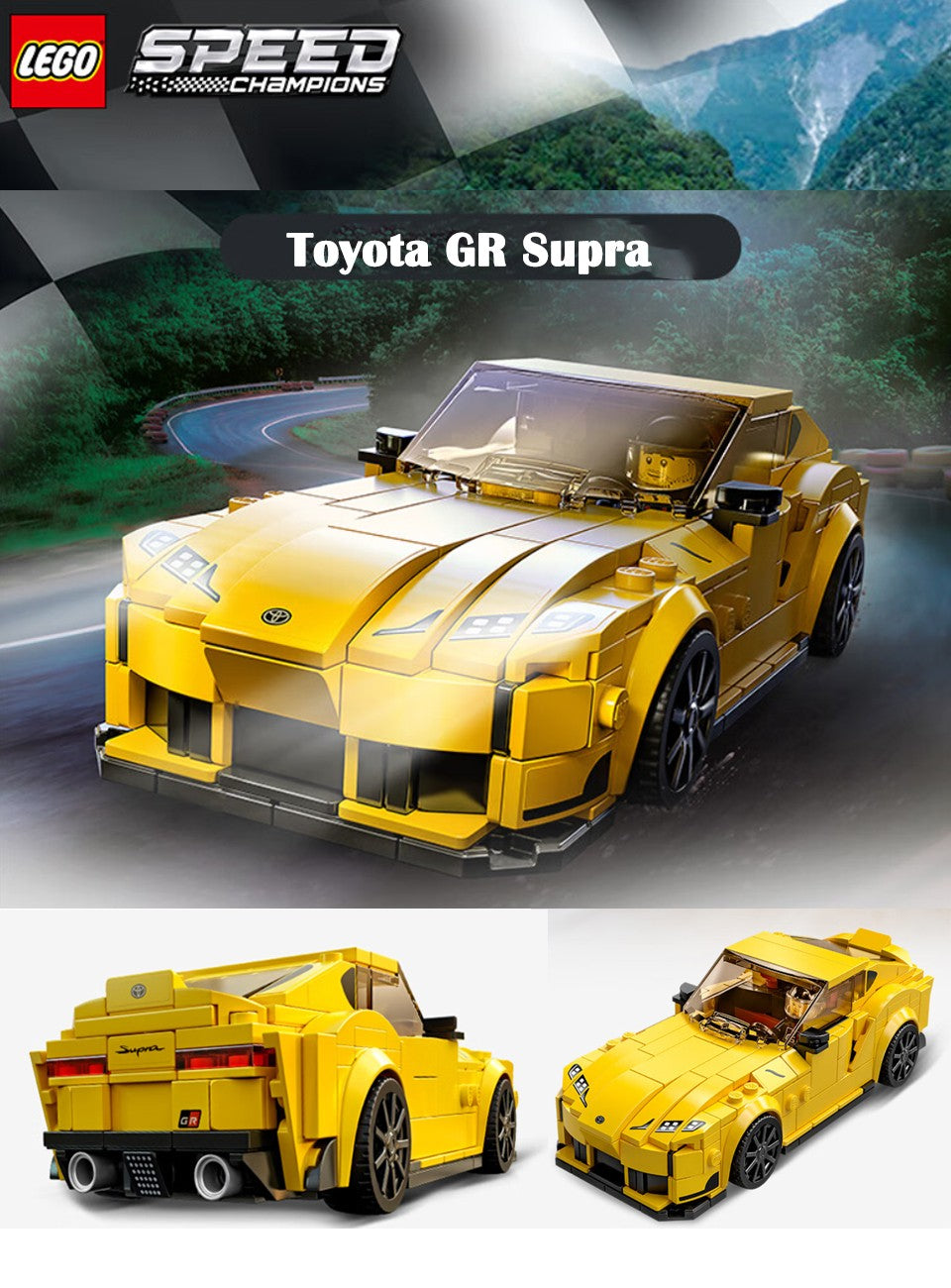 LEGO 76901 Speed Champions Toyota GR Supra – Conjunto de construção de carro esportivo colecionável com minifigura de piloto de corrida