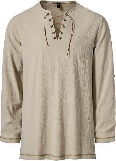 Men's Medieval Lace Up Tunic Shirt Renaissance Viking Pirate Costume Long Sleeve Retro Tops with Belt for Halloween Cosplay