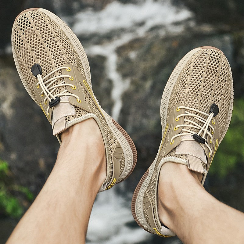 Sapatos Masculinos Casuais de Couro Genuíno para Exteriores Marca de Sapatos Masculinos para Escalada Caminhada Viagem Sapatilhas Respiráveis Masculinas Calçados de Verão