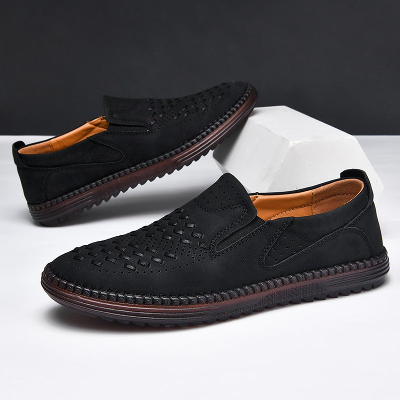 New 2024 Handmade Leather Men Shoes Design Fashion Sneakers Slip On Loafers Summer Mesh Breathable Casual Shoes Men Driving Flat