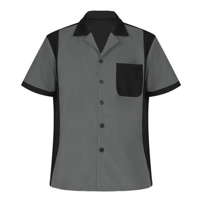 2024 summer new men's bowling shirt Retro short sleeve button casual multi-color