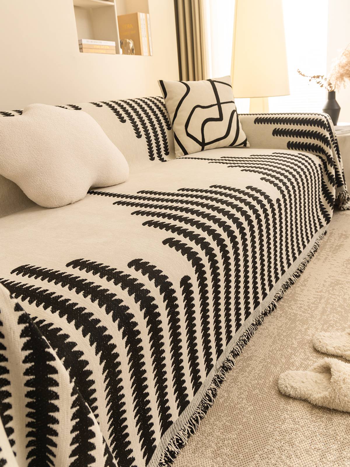Chenille Fabric Sofa Blanket Nordic Style Universal Throw Blankets with Tassel for Living Room Four Seasons Couch Protector