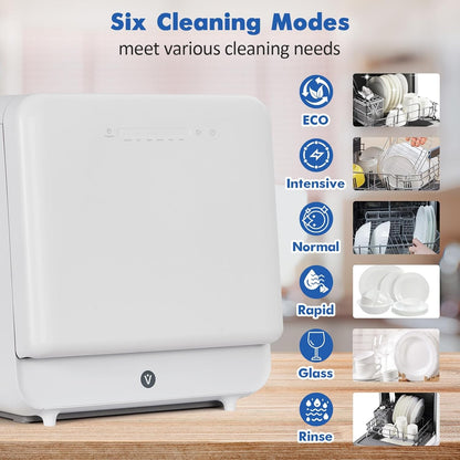120V/900W Countertop Dishwasher, Portable Compact Dishwasher with Faucet & Manual Water Tank (5L), 6 Programs, Ideal for RV, Apartments, Small Kitchens