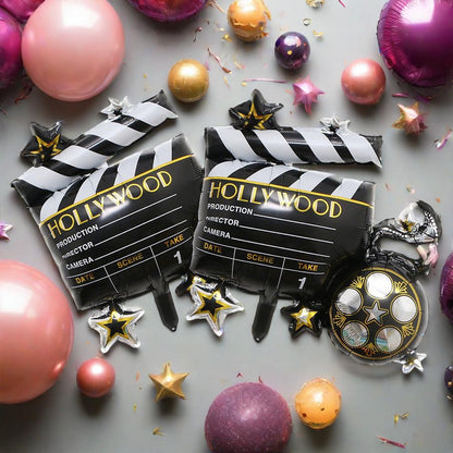2Pcs Cinema Festival Theme Aluminum Film Balloons for Movie Night Birthday Photo Props Party Decoration