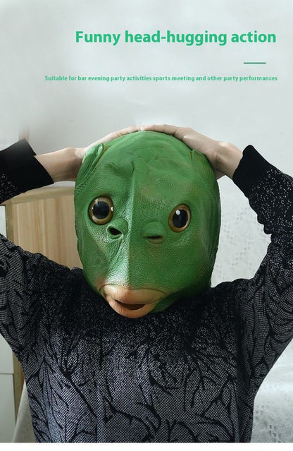 Green Fish Head Mask Toy Sand Sculpture Play Strange Green Fish Head Cover