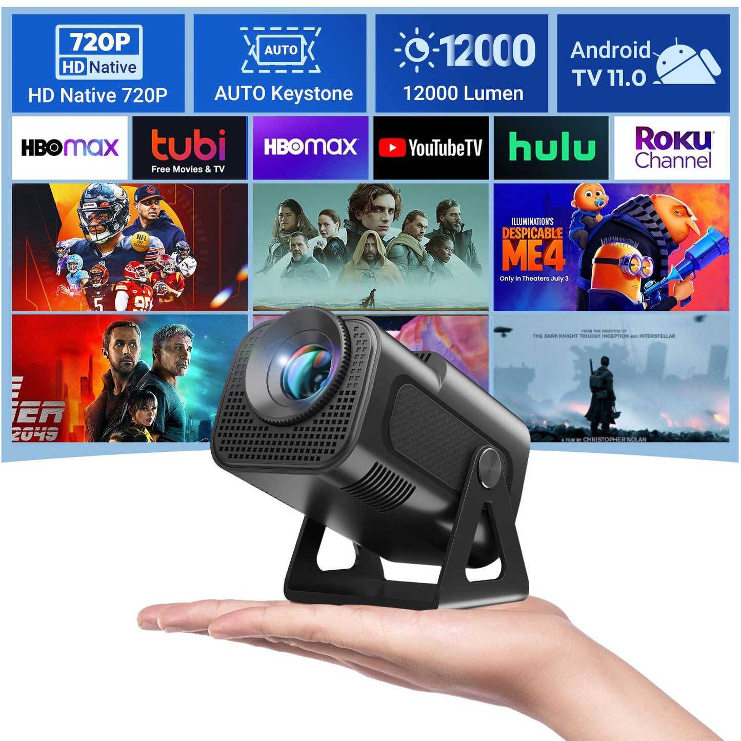 XGODY 4K Mini 12000 Lumens LED Projector 5G WiFi Bluetooth Android Beamer Home Theater