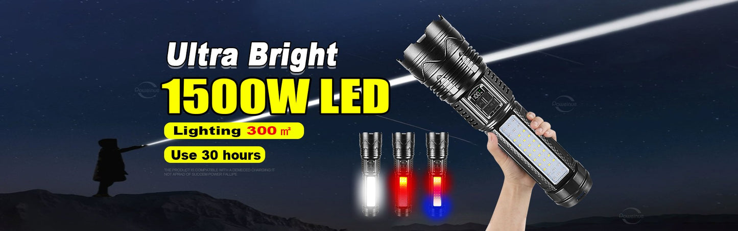 1000000LM Most Powerful LED Flashlight Rechargeable Type-c Flashlight Long Range 6000M Tactical Torch Light For Fishing Hunting