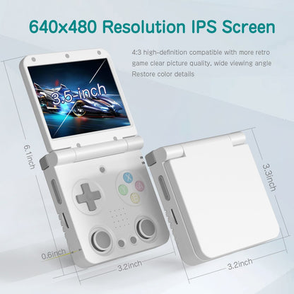 MIYOO Flip V2 Retro Handheld Game Console With Metal Hinge 3.5'' IPS Screen Compact Portable Game Machine Dual Analog Sticks Gif
