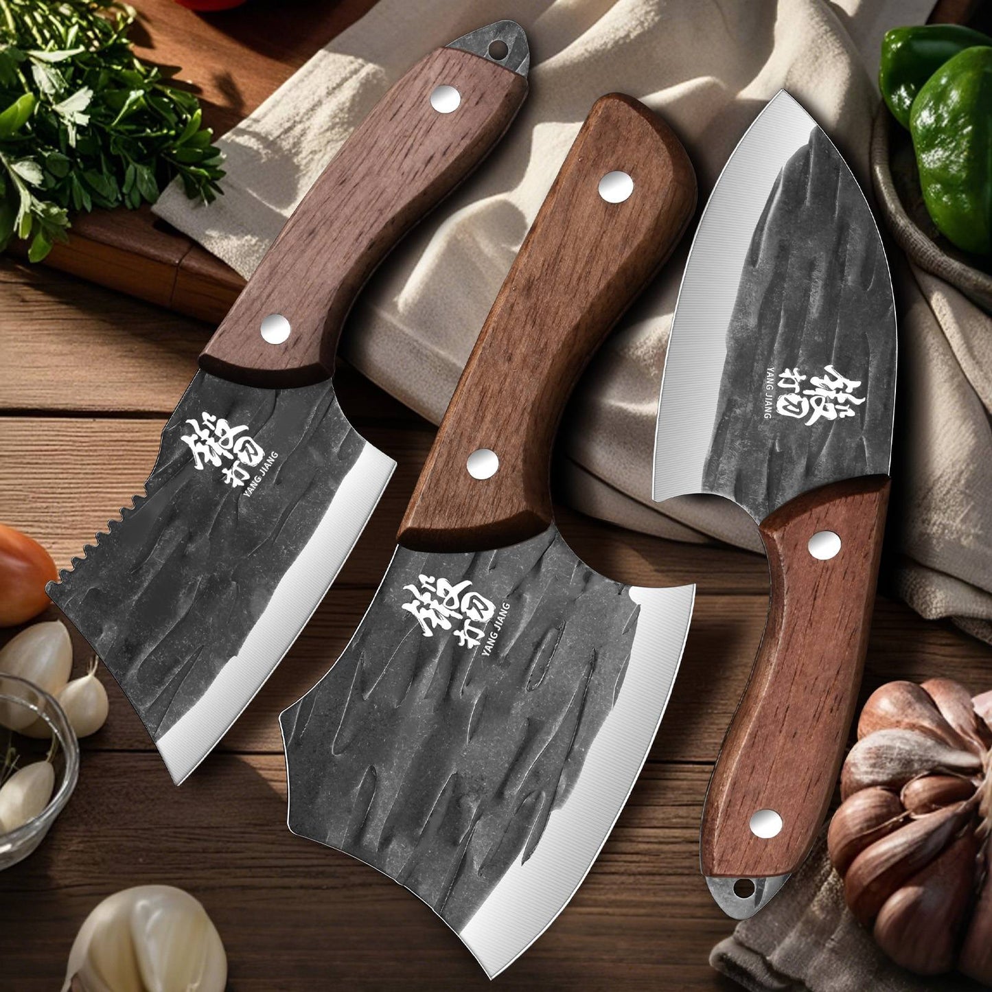 Conjunto de Facas de Cozinha Multiuso 3 Peças - Facas Utilitárias Serrilhadas para Cortar Carne e Vegetais, utensílios de cozinha femininos