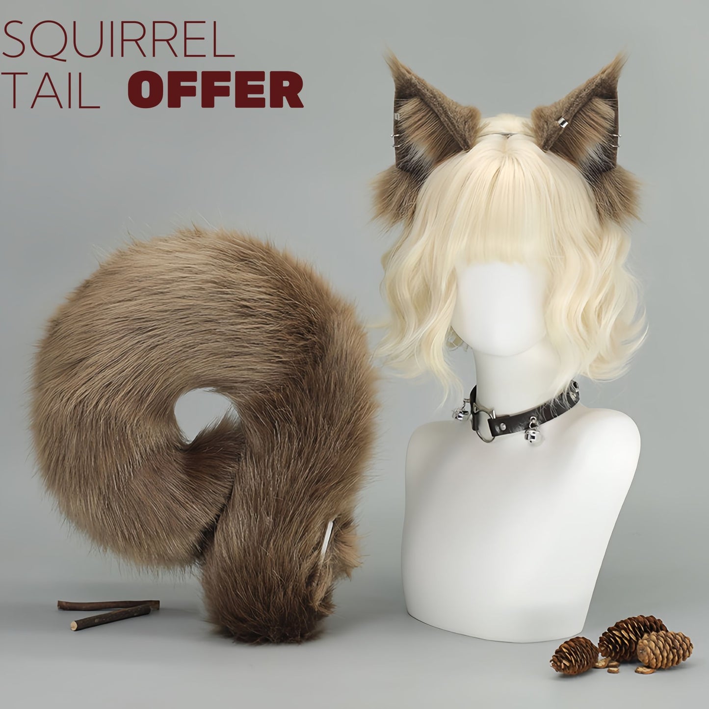 New Halloween Animal Squirrel Ears Headband Night Club Cosplay Tail Party Costume Simulation Cute Dog Tail Set