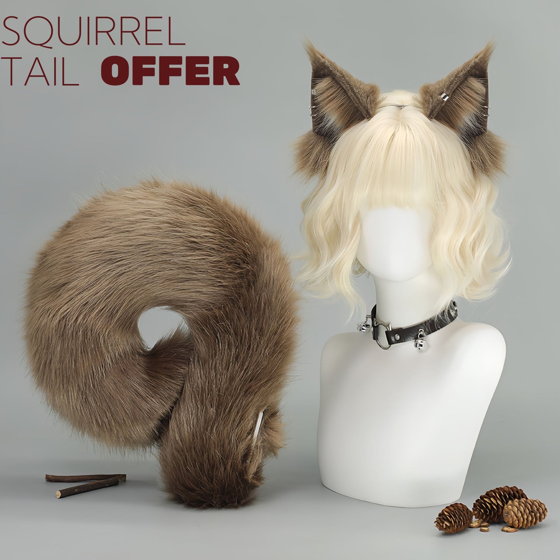 New Halloween Animal Squirrel Ears Headband Night Club Cosplay Tail Party Costume Simulation Cute Dog Tail Set