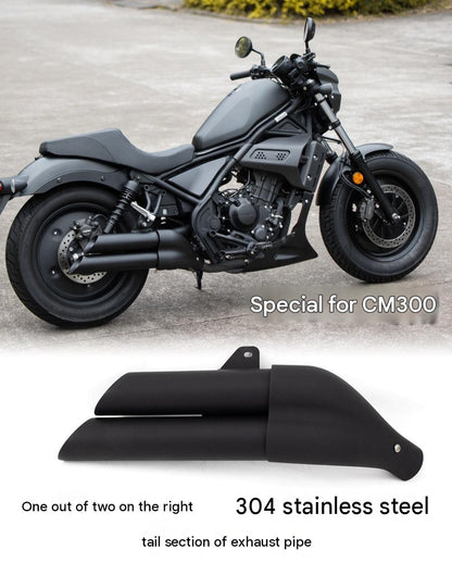 For the CM300/Rebel 300 modification the stainless steel exhaust tail section dual-tube muffler is installed at the rear section
