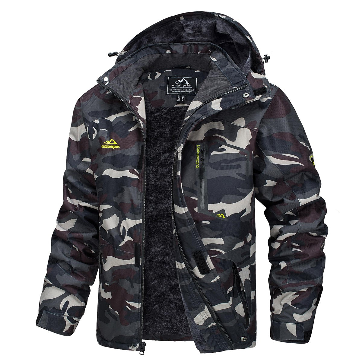 MAGCOMSEN Fleece Ski Jacket Men's Hooded Waterproof Thermal Thick Warm Camo Parka Removable Hooded Coats Winter Snowboard Anorak