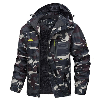 MAGCOMSEN Fleece Ski Jacket Men's Hooded Waterproof Thermal Thick Warm Camo Parka Removable Hooded Coats Winter Snowboard Anorak