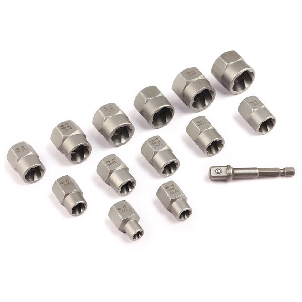 Conjunto de 14 Peças Extrator de Parafuso e Porca de Impacto, Aço Cr-Mo, Conjunto de Ferramentas Extratoras de Parafusos com Estojo de Armazenamento Sólido para Dropshipping Industrial