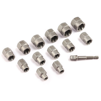 Conjunto de 14 Peças Extrator de Parafuso e Porca de Impacto, Aço Cr-Mo, Conjunto de Ferramentas Extratoras de Parafusos com Estojo de Armazenamento Sólido para Dropshipping Industrial