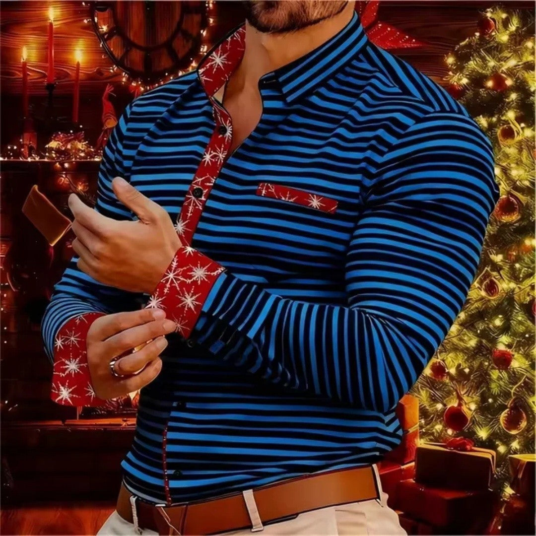 2026 New Christmas Men's Shirt - Buttoned Casual Shirt - Long Sleeve Series - Embroidered Patchwork Shirt - Daily Casual Wear -