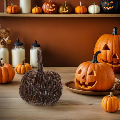 15CM Rattan Woven Pumpkin Halloween Fall Rattan Pumpkin Thanksgiving Table Centerpiece For Halloween And Seasonal Celebration