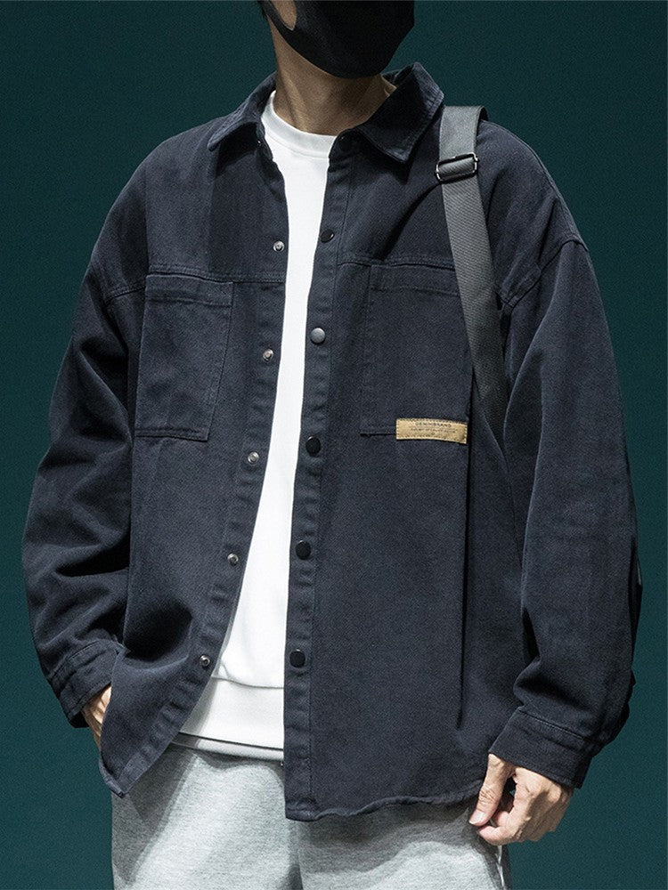 Autumn Men's Long Sleeve Cargo Shirt Casual Korean Fashion Oversize Blouses Hombre 2025 New High Street Y2K T Shirt Baggy Jacket